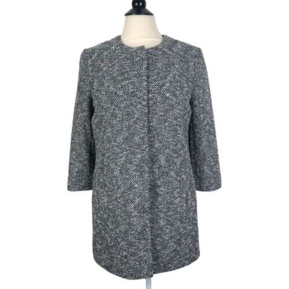 NEW Talbots Blue White Boucle Tweed Snap Button Front Coat Women's Size S - Picture 1 of 10